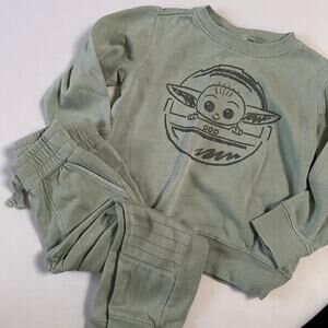 Disney Star Wars Yoda Sage Green Sweatpants / Sweater Set Outfit Sz 4t